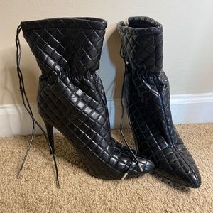 Black Textured Heeled Boots